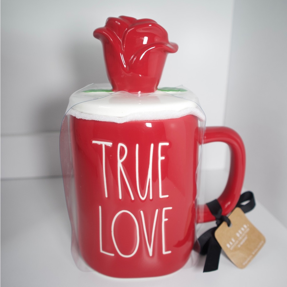 Rae Dunn Red True Love Mug With Rose Topper